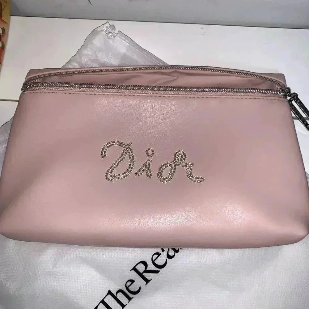 Women's Christian Dior Cosmetic Makeup Pouch Bag Zip Up Baby soft Pink,